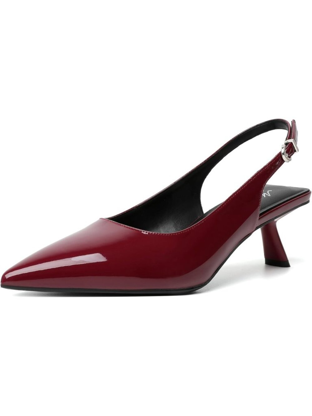 Women's Burgundy Faux Leather Pointed Toe Low Heel Slingback with Buckle Pumps